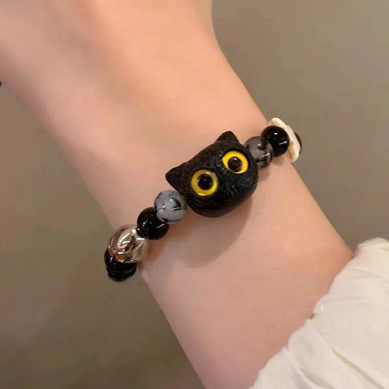 Matching Bracelets Couples Women Men Luminous Cute Cat Friendship Bracelete Black White Cat Head Bangles Glow in the Dark Gift