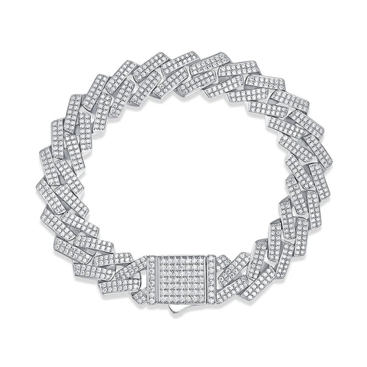 14Mm Full Moissanite Cuban Bracelets Hip Hop for Men Women Cuban Chain 925 Sterling Silver with Gold Plated Bracelet